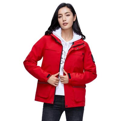 China Red Color Waterproof Hooded Duck Down Filling 2pieces In One Women Anorak Set Jackets And Coats for sale