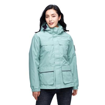 China Hot sale raincoat Chinese made green color hooded duck down liner filling 2pieces in women one set jackets and coats for sale