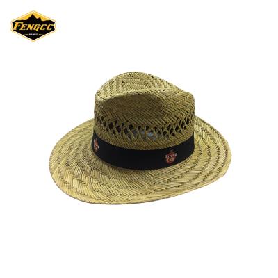 China Character Fashion Panama Promotional Cowbody Palm Leaf Hollow Paper Straw Hat for sale