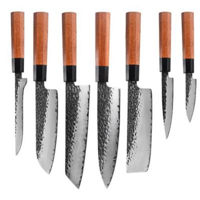 China OEM 9CR18mov Kitchen Knives Viable High Carbon Steel Knife Set With Octagonal Rosewood Ebony Wood Handle for sale