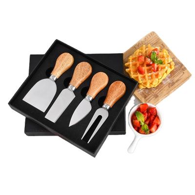 China Sustainable Luxury Acacia Wooden Handle Cutlery Butter Gift Box Set 4pcs Cheese Knife Set Of 4 for sale