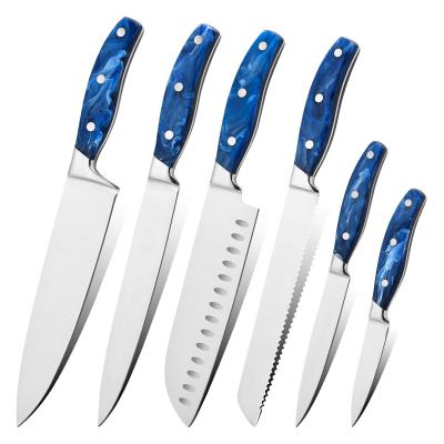 China Blue Set of 8 Professional New Kitchen Chef Knives Sustainable Material New Inch Acrylic Handle Custom Made for sale