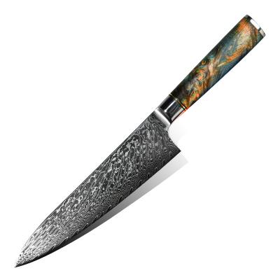 China Sustainable RUITAI Damascus Steel Kitchen Cooking Knife Professional Sharp Meat Chef Knife With Stabilized Wood Handle for sale