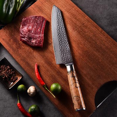 China Viable New Product Professional Japanese Kitchen Knives Hammer Pattern Damascus Chef Knife With White Shade Wood Handle for sale