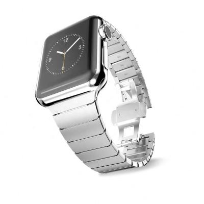 China Stainless Steel Factory OEM For Apple Watch Bands Tables Buckle Butterfly Double Snap Mesh Stainless Steel Watch Strap for sale