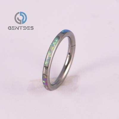 China Trendy Titanium Body Nose Rings G23 Opal Hinged Septum Hoop Piercing Jewelry For Women for sale