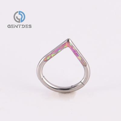 China FASHIONABLE ASTM F136 Titanium Earrings Piercing Opal Segment Ring Nose Lip Cartilage Tragus Pinna Teardrop Piercing Ring For Women for sale