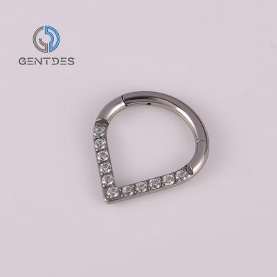 China FASHION G23 Titanium Nose Stud Piercing Fashion Jewelry Hinged Tear Drop CZ Segment Nose Ring 2022 for sale