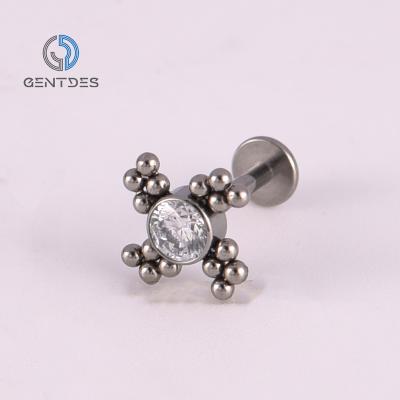 China Nice TRENDY Bezel Setting Cubic Zircon Stud Earrings Helix Labret Lip Nose Ring Piercing Internally Thread Titanium ASTM F136 Piercing for sale