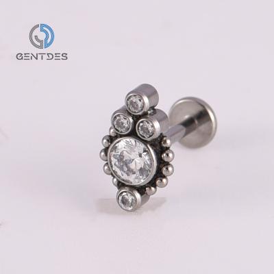 China Wholesale FASHIONABLE Titanium Hinged Piercing Labret Ring ASTM F136 Ring Zircon Cluster Earrings Nose Ring Piercing Internal Threaded Lip for sale