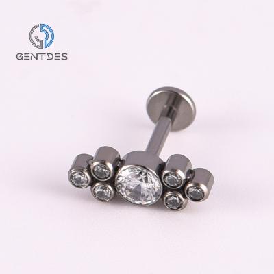 China FASHIONABLE ASTM F136 Titanium Body Piercing Internally Threaded Bezel Set Labret Tiny Lip Stud Nose Earrings CZ Stud Piercing Jewelry for sale