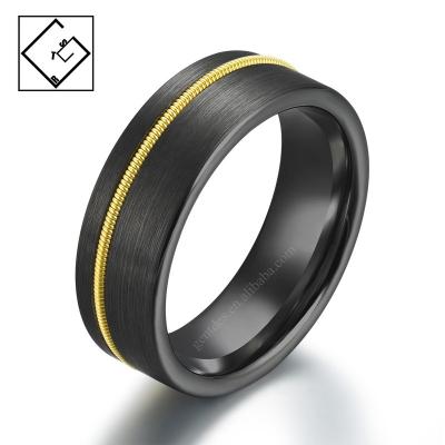 China CLASSIC ready to ship gold guitar string inlay brushed black jewelry wedding rings for sale