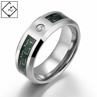 China CLASSIC Fashion Green Carbon Fiber CZ Inlay Men's Tungsten Wedding Rings for sale