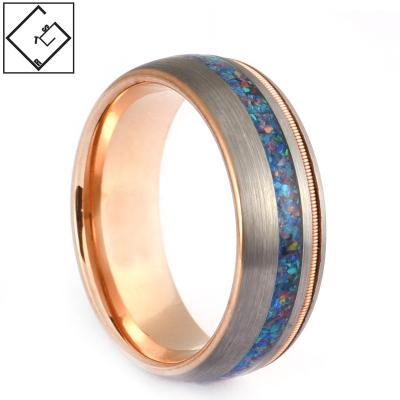 China CLASSIC Domed Crushed Tungsten Mixed Rose Gold Opal Ring And Guitar String Inlay for sale