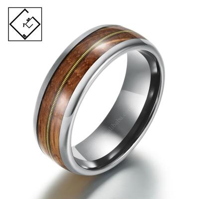 China CLASSIC Arched Barrel Inlay Whiskey Ring With Gold Guitar String Tungsten Wood Ring for sale