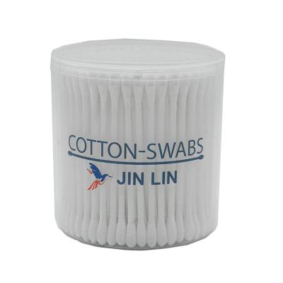 China Good Quality Disposable Customized Plastic Stick Cotton Pad Earbuds In Round Box for sale