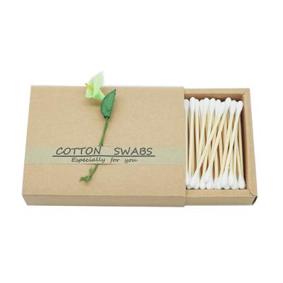 China 100pcs Disposable Double Sides White Bamboo Earbuds Cotton Pads In Paper Box for sale