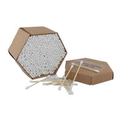 China 400pcs Disposable Biodegradable Cotton Buds Bamboo Stick Swab In Hexagonal Kraft Paper Box for sale