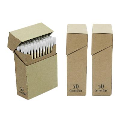 China Disposable 50pcs Certification Account Biodegradable FSC Stick Bamboo Cotton Swab In Cigarette Paper Box For Cleaning for sale