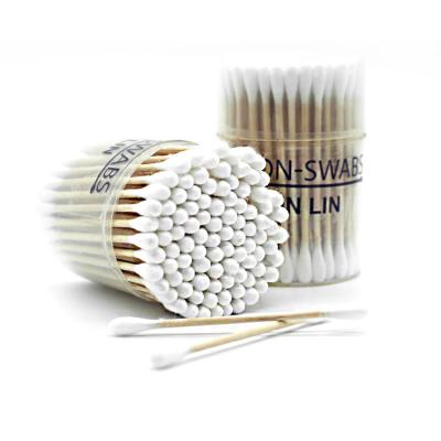 China Home use+office+travel 100 Pcs Waste Wood Stick Zero Q Tips Medical Use Ear Stick Buds Cotton Wood Buds for sale