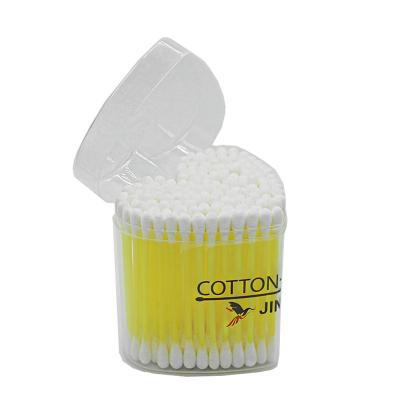 China 150pcs Disposable Double Heads Color Plastic Cotton Buds In PP Heart Box Colored Plastic Cotton Swabs for sale