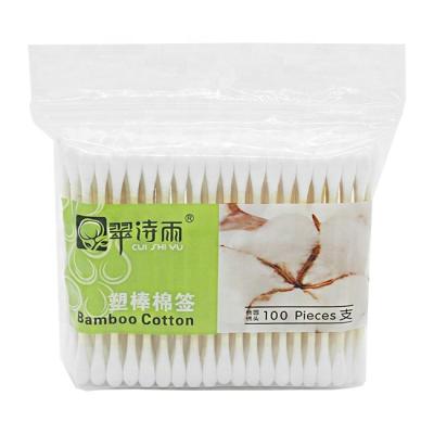 China Good Guality Disposable Plastic Bags Cotton Swab Bamboo Stick Bud For Ear Cleaning for sale