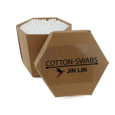 China Disposable Eco Friendly Bamboo Stick 300pics Cotton Buds In Hexagonal Kraft Paper Box For Cosmetic for sale