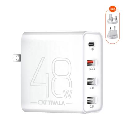 China Fast_charging Cattivala 48W USB BECAUSE/UK/EU/C USB-A Wall Plug QC3.0+ 48W PD Fast Charging Type Charger for sale