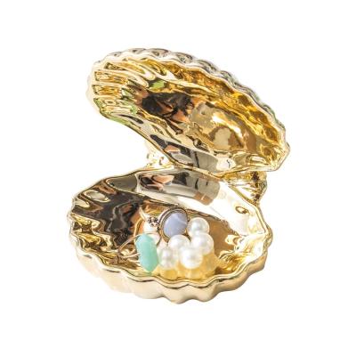 China Europe style new factory custom fancy gold sea shell shaped ceramic ring jewelry box for sale