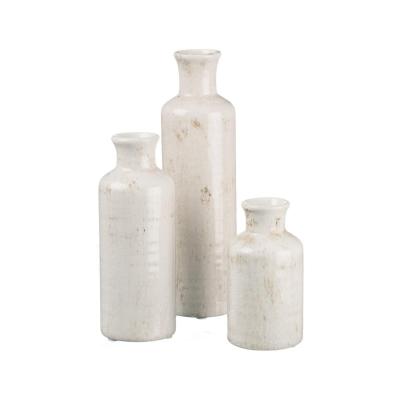 China Europe Style Cylinder Slit New Distressed White Rustic Shabby Chic Desktop Farmhouse Porcelain Ceramic Flower Vases for Home Decor for sale