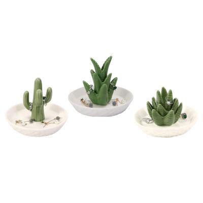 China Europe Style New Factory Custom Ceramic Cactus Jewelry Tray Dish Display Dish Ring Holder For Home Decor for sale