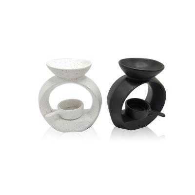 China Europe Style Factory New Round Black White Round Luxury Ceramic Aroma Oil Melt Candle Perfume Wax Burner For Tealight Candle for sale