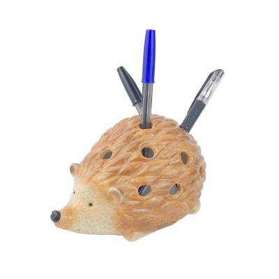 China New Factory Europe Style Custom Funny Hedgehog Animal Shape Ceramic Cute Pen Pencil Holder for sale