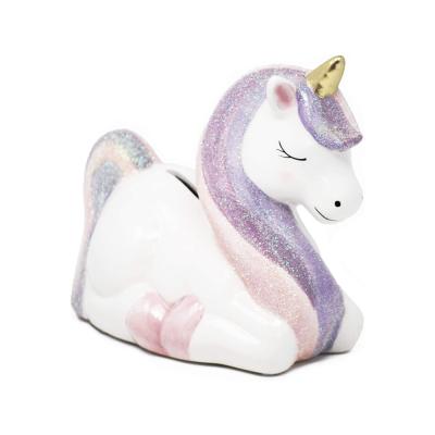 China New Factory Europe Style Custom Funny Unicorn Shaped Large Cute Ceramic Piggy Bank Coin Bank For Kid Children for sale