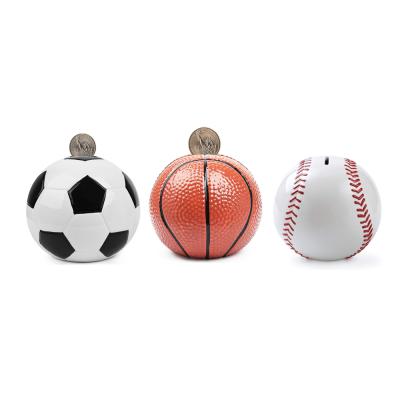 China Europe style football basketball baseball ball porcelain money piggy bank ceramic phone booths for coins for sale