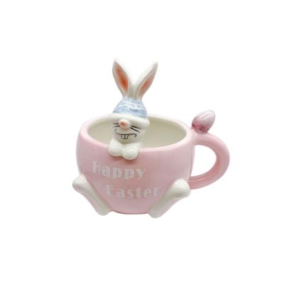 China American Designer 3d Custom Animal Cartoon New Factory Style Coffee Bunny Rabbit Easter Ceramic Mug for sale