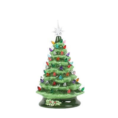 China New Factory Europe Style Small Mini Indoor Ceramic Artificial Christmas Tree For Decoration Ornament With Led Light for sale