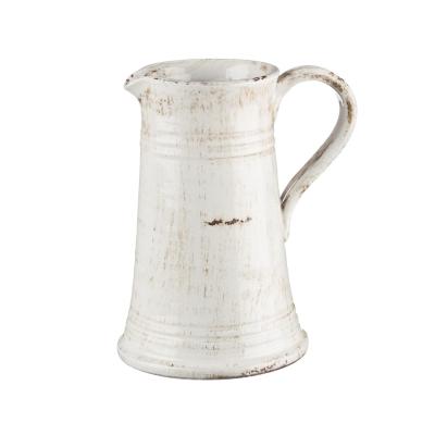 China New Europe Style Custom White Crack Large Decorative Rustic Shabby Chic Kettle Jug Ceramic Water Hot Pitcher With Handle for sale