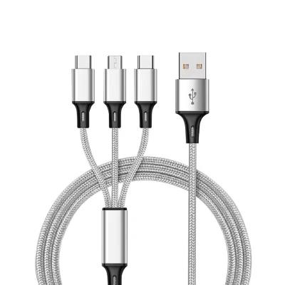 China MP3/MP4 Player v8 1.2m 3 in1 Mobile Phone Nylon Braided Charger Cables Pure Copper Fast Charge Micro USB Type-C Charging 3a Data Cable for sale