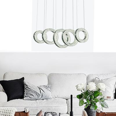 China Modern Dimmable Modern Led Pendant Light Fixture 5 Led Rings K9 Crystal Chandelier Luxury for sale