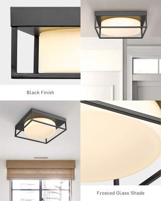 China Industrial Ceiling Light Fixture 12 Inch LED Flux Mount Light Fixture, Dimmable, Black Finish With Frosted Glass Square Ceiling Lamp for sale