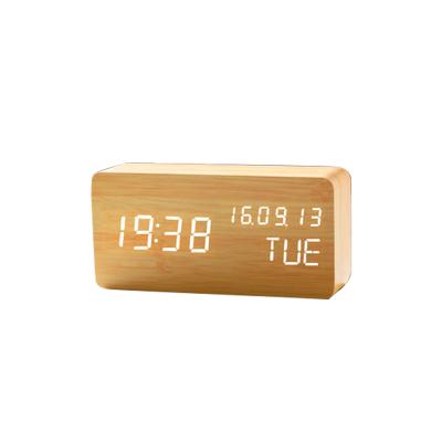 China Calendars factory supply weather station wake up table digital alarm clock light led wooden alarm clock and fm alarm clock for sale