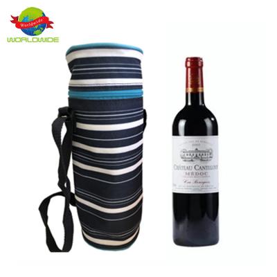 China Insulated Blue Striped Insulated Bottle Bag Wine Bag Cooler Bag for sale