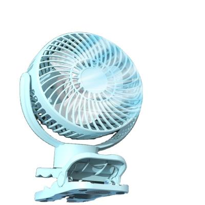 China Hotel 360 Degree Swing Home Fan Outdoor Portable Blue Handle Rechargeable Fan With LED Clip On Fan for sale