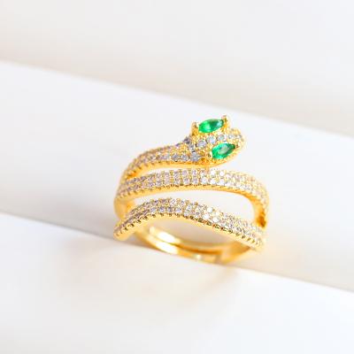 China Trendy Fashion Jewelry 18k Gold Plated Colorful Snake Ring Zircon Ring For Women for sale