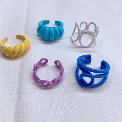 China Other 2021 New Arrival Matisse Color Oil Painting Metal Colored Metal Spring Chunky Metal Rings Fashionable Candy Open Rings for sale