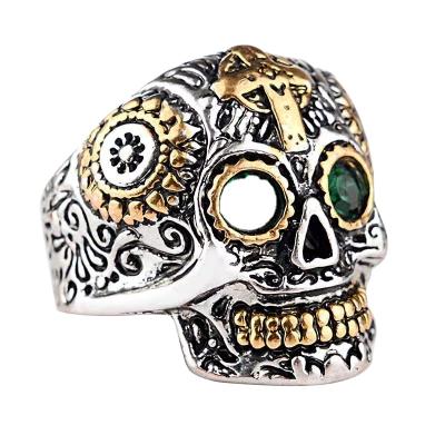 China CLASSIC personality European and American ring men's skull retro carved cross skull ring accessories for sale