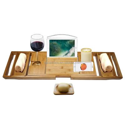 China Sustainable Luxury Bamboo Bathtub Trolley Tray with FREE Soap Dish for sale