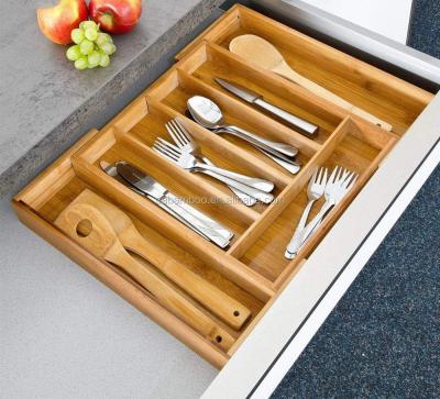 China Viable Adjustable Kitchen Silverware Drawer Bamboo Organizer for sale