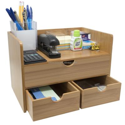 China Wooden Bamboo Desktop 3-Tier Organizer with Drawers for sale